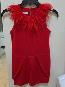 Richie House Los Angeles {VALENTINE'S DAY} Red Feathers Girls Dress 5-6 5 6 NWOT - Picture 1 of 8