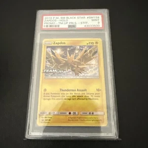 PSA Mint 9 Pokemon Staff Zapdos Prerelease Holo SM159 SUN & MOON Team Up - Picture 1 of 2