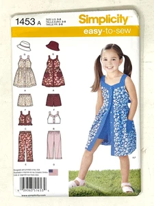 Simplicity 1453 Sun Dress Top Pant Short Bucket Hat Sewing Pattern Kids 3-8 -NEW - Picture 1 of 2
