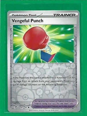 Pokémon TCG SV-Obsidian Flames Vengeful Punch #197/197 Uncommon Reverse Holo - Image 1 of 2