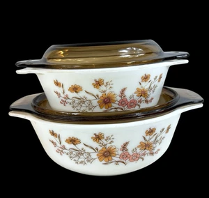PYREX Woodland Country Autumn Cinderella Style Casserole Set w/Lids England READ - Picture 1 of 17