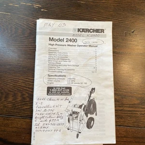 Karcher Model 2400 High Pressure Washer Operator Manual - Picture 1 of 3