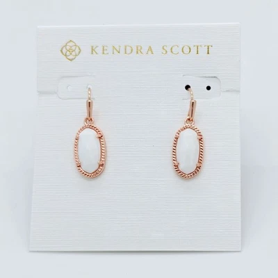Nuevos pendientes colgantes Kendra Scott Lee de oro rosa con carcasa blanca Foto 1 de 2