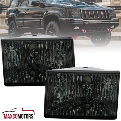 Smoke Headlights Fits 1993-1998 Jeep Grand Cherokee Lamps Left+Right Replacement - Image 1 of 4