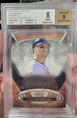 2015 Topps Tier One Autographs Bronze Ink Cal Ripken JR.  17/25 - PSA 8 - AUTO 9 - Image 1 of 2