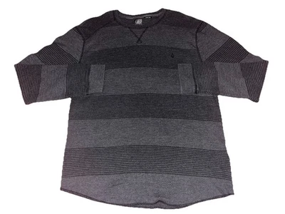 Volcom Mens XL Grey White Thermal Knit Striped Shirt Long Gray Sleeve X-Large - Image 1 of 4