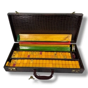Juego MAHJONG Baquelita Caramelo Vintage En Estuche Original 163 Azulejos 5 Bandejas ✅ - Imagen 1 de 13