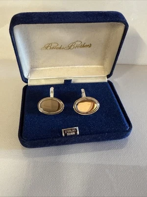 Gemelos Brooks Brothers vintage de plata esterlina con adornos de oro con caja original Foto 1 de 4