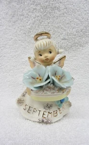 Vintage SEPTEMBER Geburtstag Hochzeit Mädchen Engel links doppelte Blume Spaghetti Borte - Bild 1 von 5