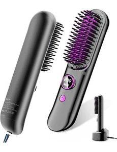 Ionic Haarglätter Bürste Tragbar Kabellos Mini Schnellheizung Ladestation - Bild 1 von 6