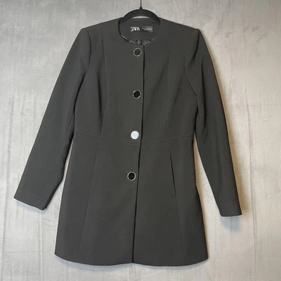 Chaqueta Zara Mujer Mediana Larga Botón Frontal Blazer Abrigo Carrera Trabajo Elegante Foto 1 de 4