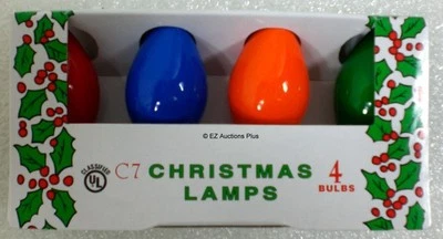 (4 Pack) MULTI COLOR SOLID C-7 Light Bulbs 5 Watt Holiday Christmas Night NEW - Image 1 of 4
