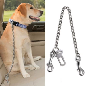 Stainless Steel Dog Car Seat Belt Safety Restraint Vehicle Travel Chain Leash - Picture 1 of 13