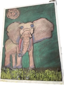 Original ELEPHANT Painting Mix Oil Water 22x16 By Kara Fisher Stunningly Unique - Picture 1 of 9