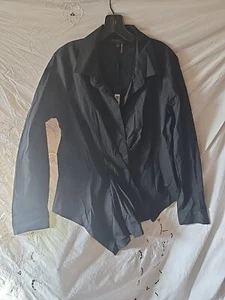 Vintage Donna Karan New York Black Blouse Long Sleeve Stretch Shirt Sz XL - Picture 1 of 13