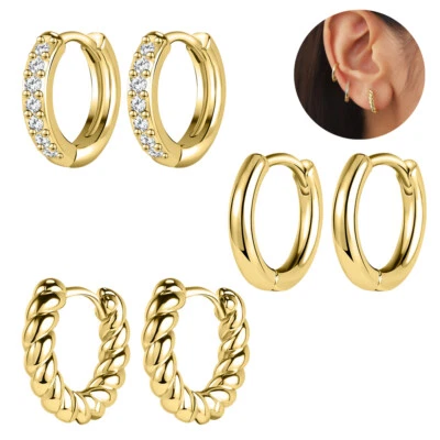 3 pares de aretes de acero inoxidable circón cartílago hélice piercing joyería Foto 1 de 4