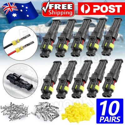10 Set 2 Pin Waterproof Car Electrical Wire Sealed Connector Plug Cable 12V Kit - image 1 of 4