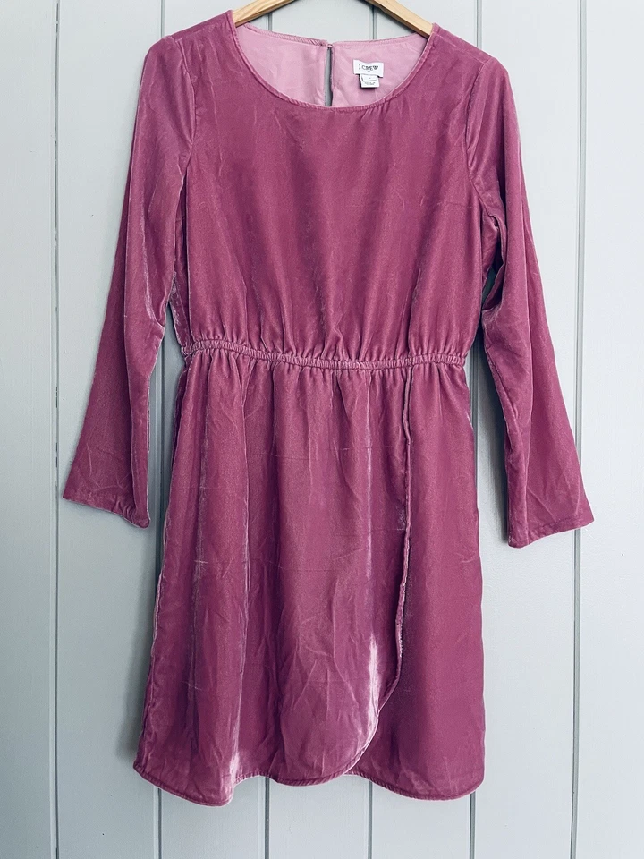 J.Crew womens size 0 Velvet Tulip Hem Dress Guava Berry Pink pullover K3470