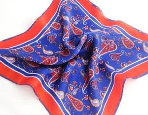 SALE! New 14" 100% Silk Pocket Square Reddish/Orange, Navy Paisley-H - Picture 1 of 1