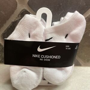 Nike Cushioned No Show Socks 6 Pairs Size 4-5 Years White/w Swoosh Size 7C-10C