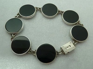 Sterling Link Bracelet 15 mm Black Onyx, Amazing Clasp, Konder #360 - Picture 1 of 4