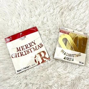 Merry Christmas banners wall hangings gold oh Christmas tree new in package - Picture 1 of 5