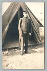 Young Officer or Solder Posing Outside Army Camp Tent RPPC Antique WWI Photo 10s