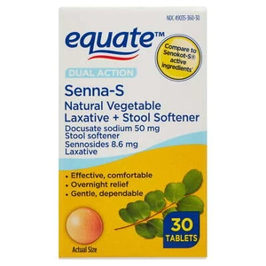 Equate Senna-S Laxative and Stool Softener Tablets for Constipation, 30 Count - Picture 1 of 4