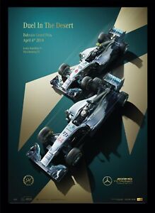 Mercedes AMG F1 Hamilton Rosberg 2014 Bahreïn or embss affiche d'art imprimé LE 200
