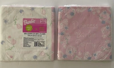 Vtg Barbie Napkins Princess Party  Luncheon Pink Birthday 1 Sealed 16ct 1999 Y2K - Image 1 of 4