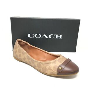 Women's NEW Coach Brandi Slip On Ballet Flats Loafers Shoes Brown CC Monogram