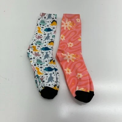 Pack de 2 calcetines blancos y rosas florales y dinosaurios para mujer talla única NUEVO Foto 1 de 4