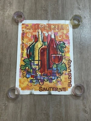 复古 California Wine Land of America Sauterne 勃艮第石版画 Amado Gonzalez — 第 1/4 张图片