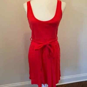 Three Dots Coral Red Pink Scoop Neck Dress w. Belt Tie, Women's Size Medium - Picture 1 of 4