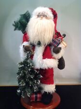 Vintage Handmade Porcelain Santa Claus Wood Base Christmas Tree & wood toys 21" 