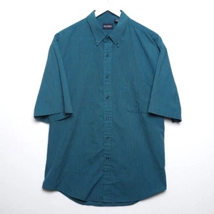 Vintage Puritan Green and Blue Striped Short Sleeve Button Up Shirt Size Large - Picture 1 of 6