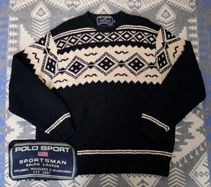 Vintage 90s Y2K Polo Sport Ralph Lauren Sportsman Hand Knit Crewneck Sweater 2XL - Bild 1 von 10