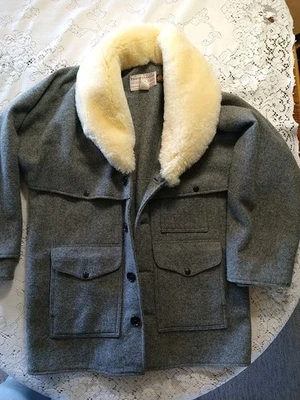 Vtg CC Filson Mackinaw Packer Coat Jacket Gray Wool Shearling USA Made 42 RARE! - Image 1 of 4