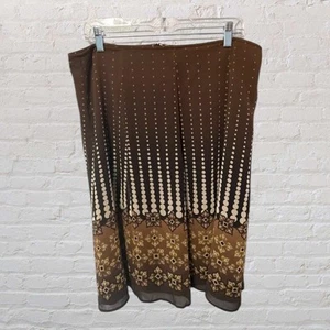 Liz & Co Brown Skirt Cream Polka Dot Print A-Line Back Zipper Lined NWT Size 14 - Picture 1 of 11