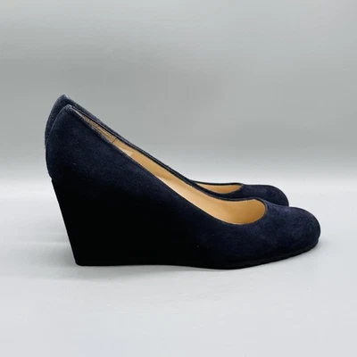 Zapatos LK Bennett para mujer 9 zapatos de salón de gamuza azules tacones de cuña punta redonda clásicos de Londres Foto 1 de 4