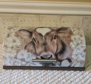 Cow Breadbox - Handcrafted Farmhouse Country Kitchen Decor. Metal Bread Box Calf - Picture 1 of 18