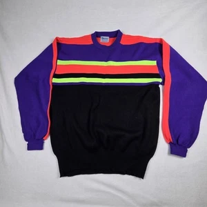 Vtg Meister Ski Sweater Wool Blend Men's Sz L 80's Neon - Picture 1 of 6