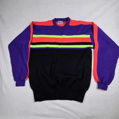 Vtg Meister Ski Sweater Wool Blend Men's Sz L 80's Neon - Image 1 of 4