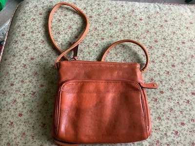 Tignanello Orange Leather Crossbody Bag Organizer Purse Shoulder Handbag - Image 1 of 3
