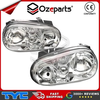 Pair LH+RH Head Light Lamp (Without Fog) For VW Volkswagen Golf 1998-2004 - Image 1 of 4