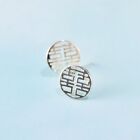 Hollowed Round Stud Sterling Silver Kanji Double Happiness 囍 Earrings A4468