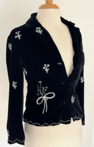 Anthropologie Odille Perlen Blumen Seide Samt Blazer Damengröße 8 *PASST XS SM* - Bild 1 von 7