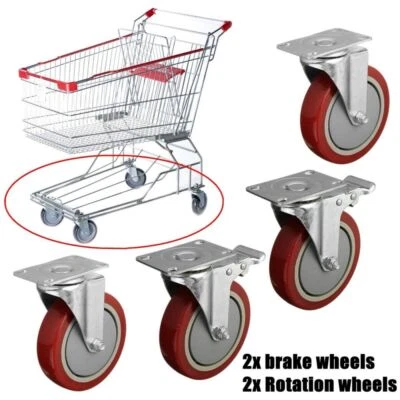 4x Heavy Duty Metal Castor Wheel 5inch 125mm Industrial Caster Swivel&Lock/brake - Image 1 of 4