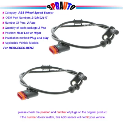 2 Rear Left & Right ABS Speed Sensor For Mercedes-Benz E350 E550 E63 AMG 2010-13 - Image 1 of 4