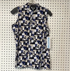 BEACHTIME by Lulu-B Navy Abstract Print High Neck Zip-Up Sleeveless Top Small - Picture 1 of 1